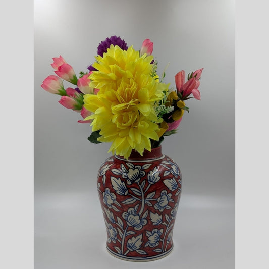 Flower Vase - Terracotta Red Floral Vase
