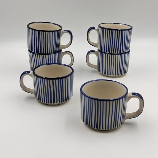 Cups Set - Set of 6, Blue Striped