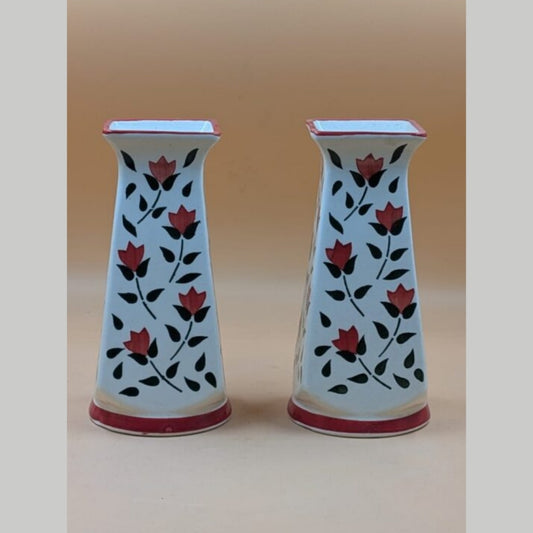 Flower Vase (19 cm) - Set of 2 Crimson Floral Vine Pattern
