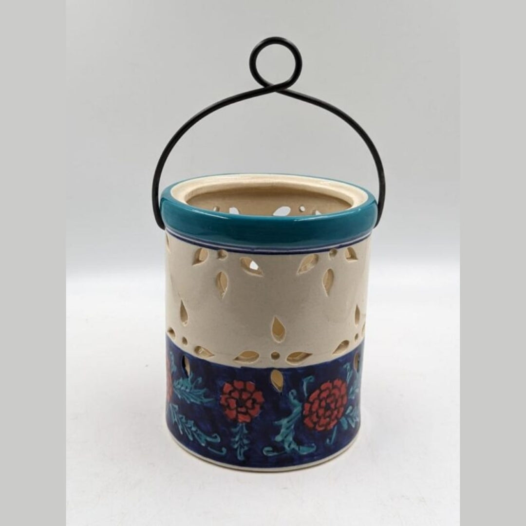 Hanging Lantern - Cut-Out Jaali Candle Tealight Holder with Metal Handle