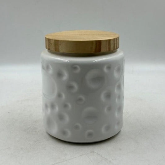 Airtight Jar with Wooden Lid - Textured White