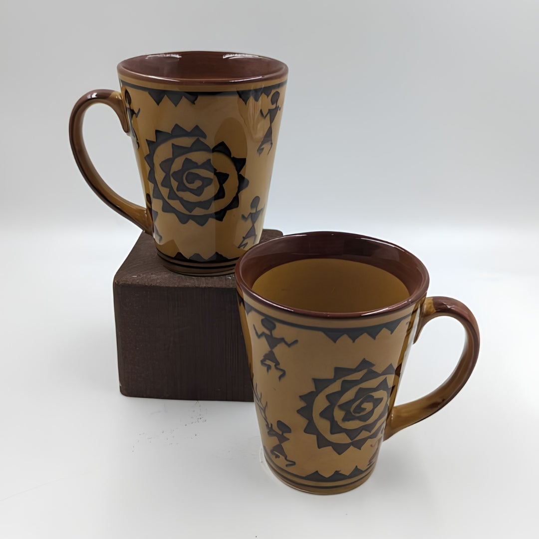 Coffee Mugs - Set of 2, Handpainted Tribal Art