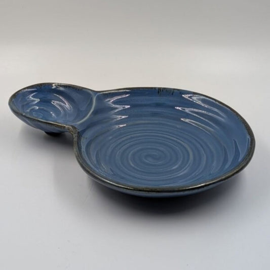 Platter with Built-in Dip Section - Royal Blue Spiral Swirl Pattern Chip & Dip