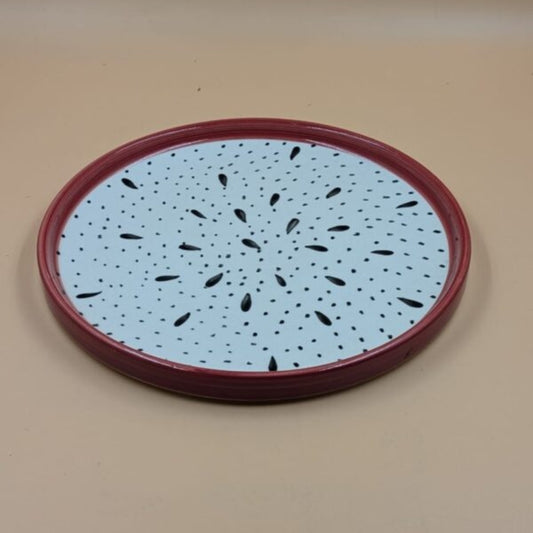 Plate - Dragon Fruit / Pitaya Slice Pattern, Red Rim