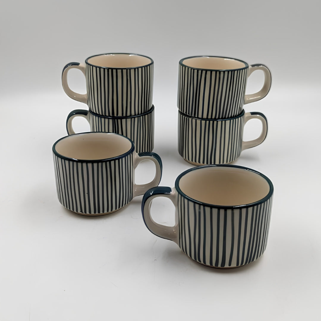 Cups Set - Set of 6, Black Striped