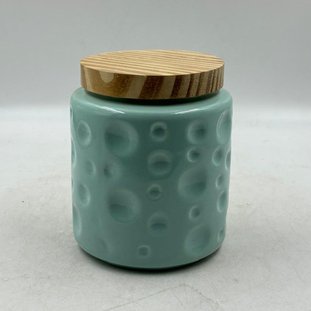 Airtight Jar with Wooden Lid - Textured Mint Green / Pastel Teal