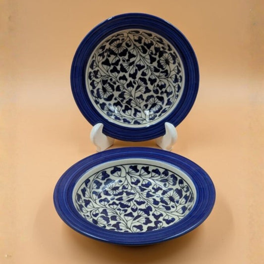 Soup Plates - Blue Floral Motif with Royal Blue Rim