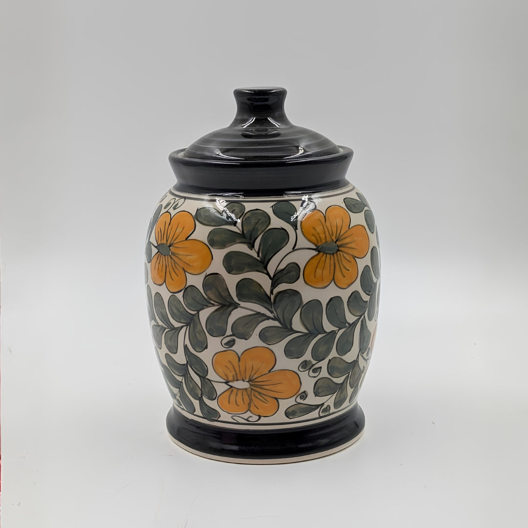 Jar - Yellow Floral Print with Black Lid
