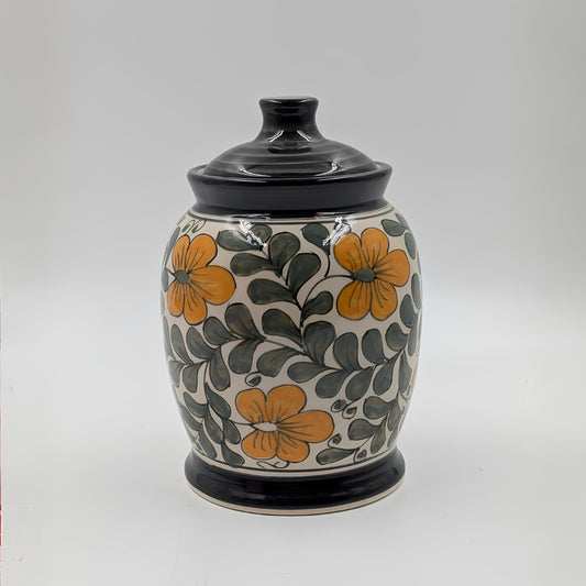 Jar - Yellow Floral Print with Black Lid