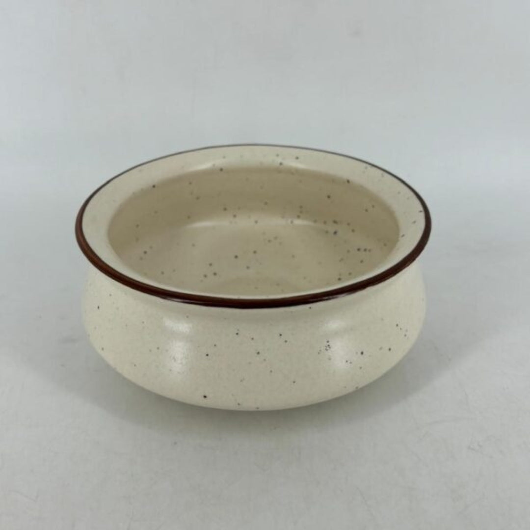 Ceramic Serving Handi Container - Off-White with Brown Rim