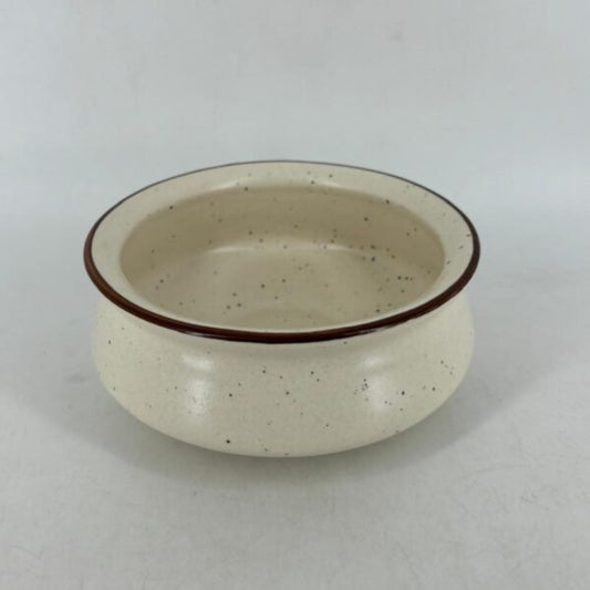 Ceramic Serving Handi Container - Off-White with Brown Rim