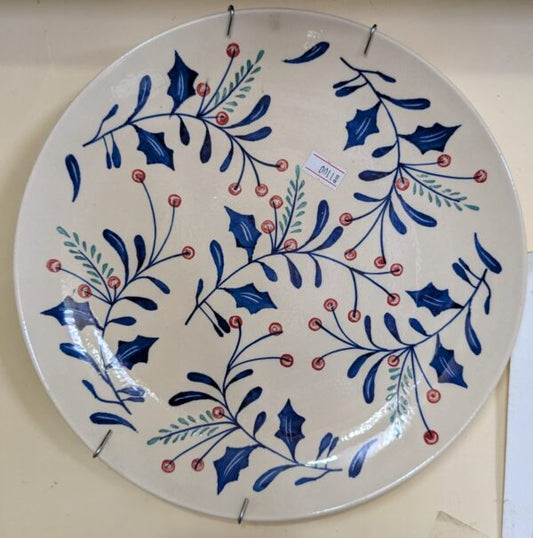 Wall Hanging Plate - Blue Botanical Holly & Berry Pattern