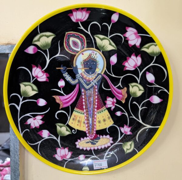 Wall Hanging Plate - Shrinathji Pichwai Art with Lotus Motifs