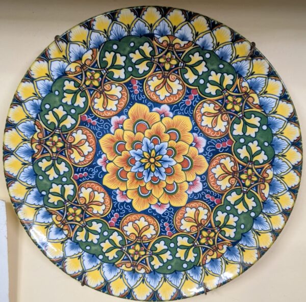 Wall Hanging Plate - Tuscan Sunflower & Green Foliage Mandala