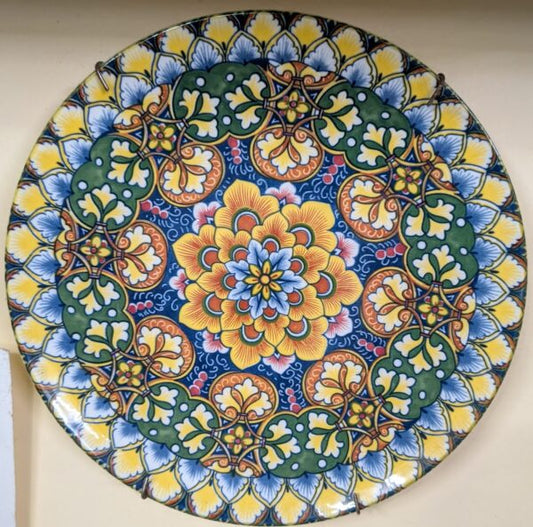 Wall Hanging Plate - Tuscan Sunflower & Green Foliage Mandala