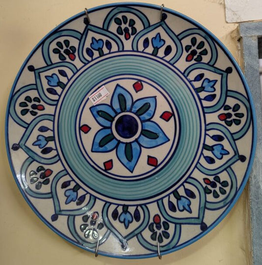 Wall Hanging Plate -  Teal & Cobalt Blue Mediterranean Floral Mandala